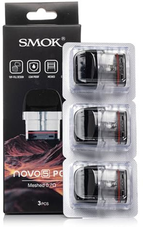 SMOK NOVO 5 Cartuccia di ricambio Pod 0.7Ω Mesh MTL 2ml Top-Fill - Senza Nicotina, Pacco da 3