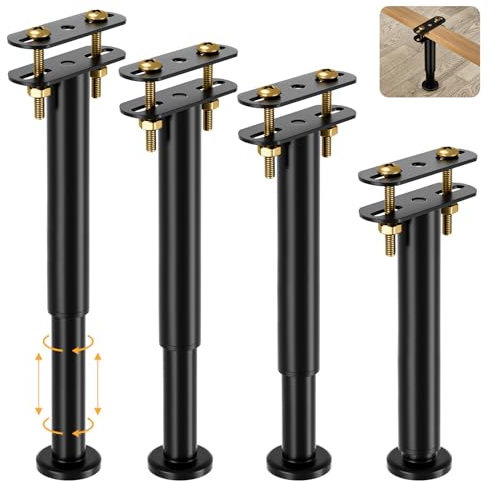 VETIN 4 Stück Höhenverstellbar Bettbeine 25cm, Stützfuss für Bett Mittelbalken, Robuste mittlere Stützbeine des Bettrahmens aus Metall, Lattenrost-Verstärkungsset für King-/Queen-Size-Betten