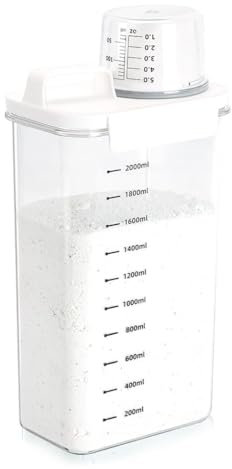 Cnwinu Waschmittel Pods mit Messbecher,behälter für Waschpulver Dosierer,Luftdichter Waschmittel Dosierhilfe Box, PET Kunststoff Klar, Geeignet für Waschpulver, Wäscheparfüm (2300ml)