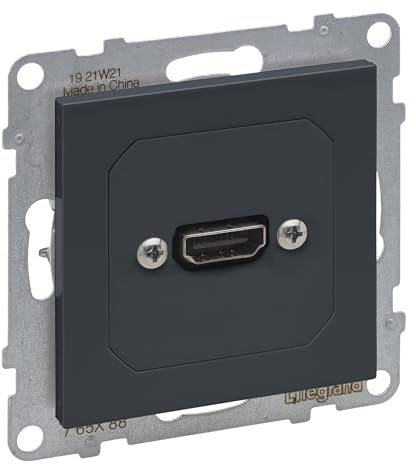LEGRAND, SEANO HDMI 1.3 Anschlusseinheit vorverdrahtet, Einsatz inklusive Abdeckung, Kabel 15 cm, Farbe: Anthrazit, 765488
