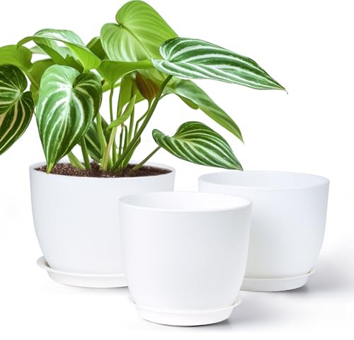 Gardrium Lot de 3 Pots de Fleurs en Plastique avec Trou de Drainage pour intérieur et extérieur, 26,4 cm, Blanc
