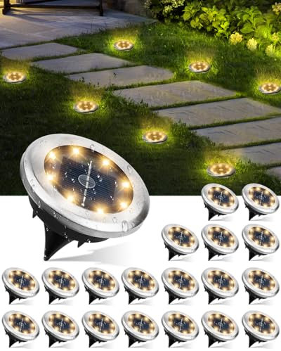 FLOWood Solar Bodenleuchten Aussen 20 Stück, Solarleuchten für Garten Außen mit 8 LEDs, 3000K Warmweiß Wasserdicht Led Solar Gartenleuchten, Solarlampen für Außen Garten Rasen Auffahrt Gehweg Patio