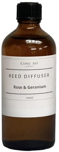 Rose & Geranium Reed Diffuser Refill | 100ml of Pure Essential Oils | Handmade, Cruelty-Free, Long-Lasting Aroma | Luxurious Home Fragrance by Cosy Art