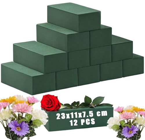 LOPYXBR 12 Stück Steckschaum, 23x11x7.5 cm Steckmasse für Frischblumen, Nass Steckschwamm für Blumen Steckmoos Blumensteckschaum Steckschaum für Blumen, Feiern, Hochzeit und Geburtstag