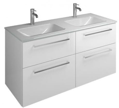 burgbad Eqio Glas-Doppelwaschtisch inklusive Waschtischunterschrank, Breite 1220mm, SEYY122F5662A0070G0146, Farbe: Eiche Dekor Urban/Eiche Dekor Urban, Griff Chrom G0146