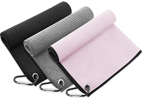 KEAHND Mikrofaser-Golf-Handtuch,3 Stück Golf Handtuch Mikrofaser Herren,Golf Handtücher Mit Waffelmuster