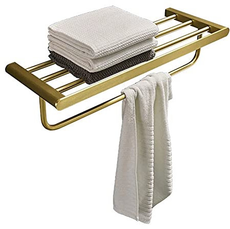 Toallero Toallero de baño, toalleros de baño con Barras y Barra para Toallas, herrajes para baño, Clavos Perforados, montado en la Pared, Aluminio Dorado Cepillado para baño, Cocina/Estilo a