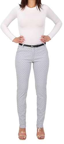 Malito - Damen Chinohose lang - schicke elastische Comfort Hose - festlich elegant mit Gürtel 1032 (S-XXL)