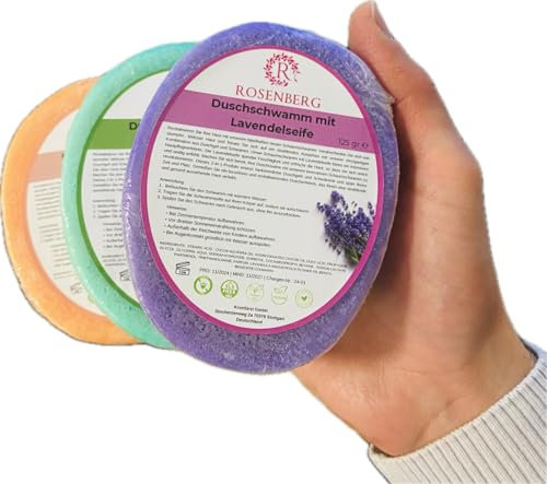 Handgemachte Schwammseife mit natürlichen Inhhaltsstoffen I Duschseife I sanfte Pflege für Gesicht und Körper I vegan, nachhaltig, feuchtigkeitsspendend I Frische Düfte (3er Pack, Mix)