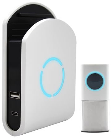Uni-Com Wireless Plug-in Door Chime with Built-in USB-A & USB-C Charger, 200m Operating Range, 30 Different Chimes, LED Chime Alert, Easy Install