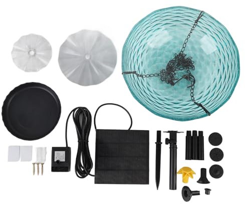 CHEOTIME Hängender Solar-Vogeltränkebrunnen, 9 Zoll Durchmesser, Vogelbadschale mit solarbetriebener Pumpe für den Außenbereich, Garten, Hinterhof, Terrasse, Rasen, Solarbrunnen (Blau)