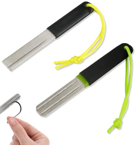 CATOR 2 Stück dart schleifstein, Fischhakenschärfer, Angelhaken-Schleifschleifstein Doppelseitig Angelhaken-Schärfer Tragbares Schleifwerkzeug zum Angeln mit Griff und Hängende für Outdoor Angeln