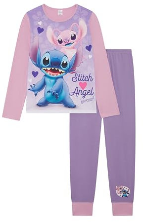 Disney Lilo & Stitch - Conjunto de pijama de 2 piezas para niñas con Stitch y Angel, color lila, de 5 a 12 años, multicolor, 7-8 años