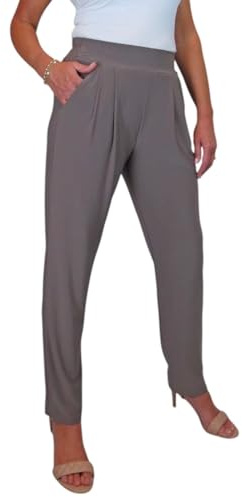 Smart Pull On Trousers for Women High Rise ElasticWaist Taupe Brown (14)