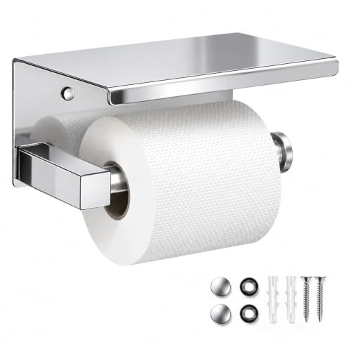 TURS Toilettenpapierhalter mit Telefon für Bad oder Küche (Hochglanz) | SUS 304 Edelstahl, Toilettenpapierhalter für Badezimmer