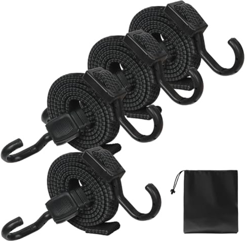 flintronic Pulpos Elasticos 4 Piezas, Ajustable Gomas Elasticas con Gancho, Correas Elasticas Planas de Goma, 100cm Cuerda Elástica con Gancio, para Transporte, Equipaje, Coche, Camping, Toldo