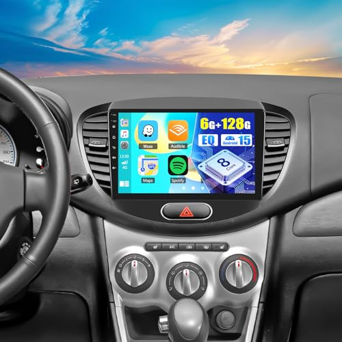 OiLiehu 6G+128G 8-Core Android 15 Car Stereo for Hyundai i10 2007-2013 with Wireless CarPlay Android Auto, 9 IPS Touchscreen Radio with WiFi Bluetooth Mirror Link EQ FM RDS SWC Backup Camera