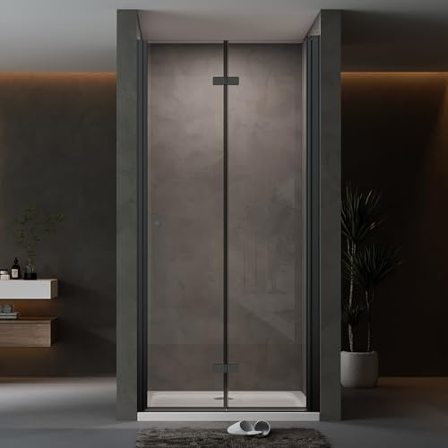 AQUENITH Duschtür Falttür 90x185cm Duschabtrennung Nischentür Schwarz