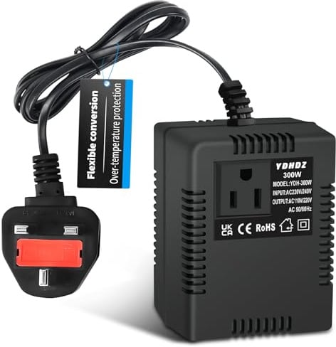 300W Step-Down Power Supply voltage converter 220V/240V to 110V/120V(UK Plug), Smart and Efficient Temperature-Protected Adapter, Suitable for WiFi, POS Machines and Power Bank
