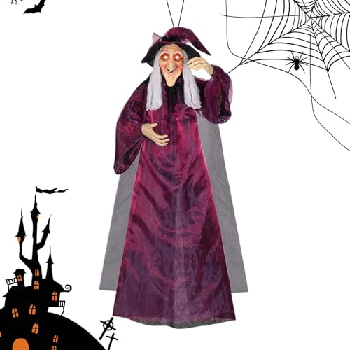 Tuxuseo Halloween Dekoration Hexen Für Draußen | Gruselige Sprechende Hexe mit Leuchtenden Augen für Spukhaus Eingang - Schaurige Deko Für Zuhause Garten Vorgarten Party Gruselhaus