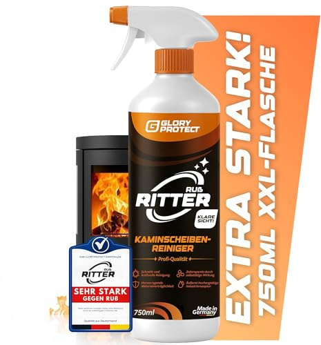 GLORYPROTECT Kaminscheibenreiniger Klare Sicht 750ml XXL Flasche | Entfernt Ruß | Starker Reiniger für Kaminglas & Ofenglas | Sofortwirkung bei verrußter Scheibe, löst Fette & Verschmutzung