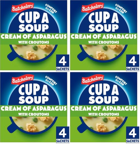 Batchelors Cup a Soup Cream of Asparagus with Croutons Instant Soup, 4 Sachets Per 117 g (Pack of 4)