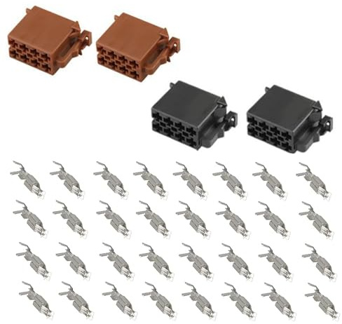 4pcs 8 PIN Steckverbinder aus Kunststoff Braun und Schwarz Anschlussstecker | mit 32 Stück Mini ISO Kontakten, Adapter Autoradio, für Autoradio Sound Lautsprecher, Crimp Lautsprecher