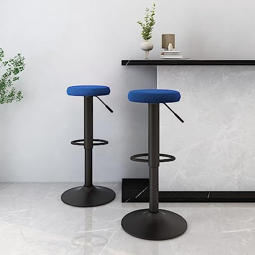 Owoxanthellate Barhocker 2er Set blau Höhenverstellbar Drehbar 31x(58-78) cm Samt Sitzkissen Edelstahlgestell Modernes Design für Küchentheke Esszimmer Wohnzimmer