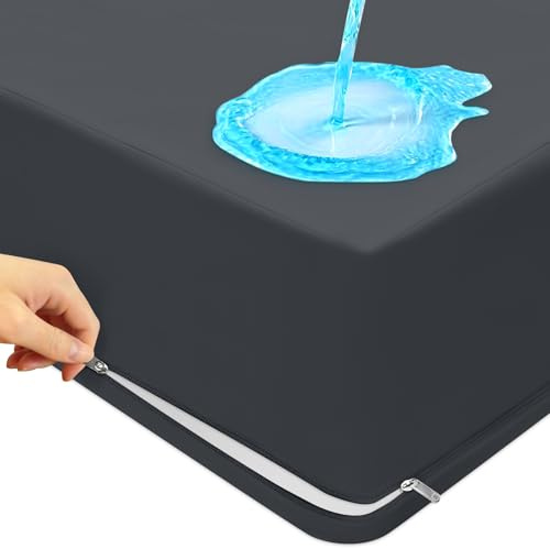 mafudoxi Milbenbezug Matratze 90x200x20cm, Premium Sechsseitiger Wasserdichter Matrazenschoner, Matratzenbezug mit Dreiseitigem Reißverschluss, Waschen bei 60°C - Darkgrey