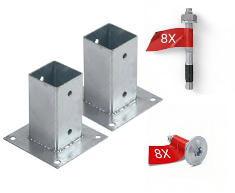 HOLLMAX 2 Stk. Aufschraubhülse/Pfostenträger (71 mm), Komplettset, verzinkt, silber, für Vierkantpfosten