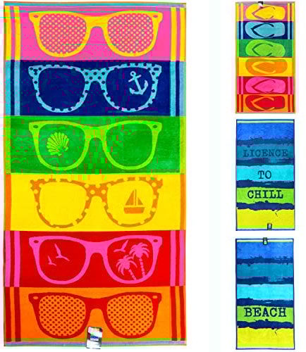jilda-tex Strandtuch 90x180 cm Badetuch Strandlaken Handtuch 100% Baumwolle Velours Frottier Pflegeleicht (Sunglasses)