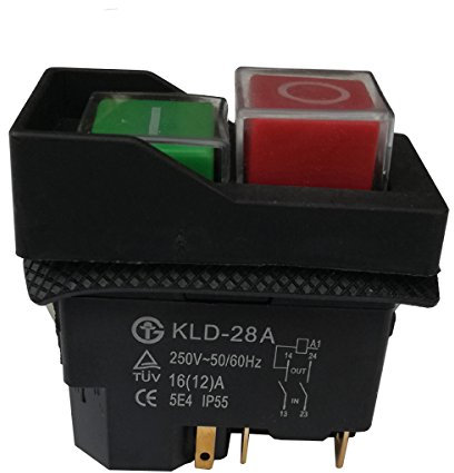Interruttore a pulsante magnetico impermeabile a prova di esplosione per affettatrice a 5 pin, interruttori elettromagnetici di avviamento, Kld-28A 5E4 IP55 250 V, confezione da 2 pezzi, colore nero