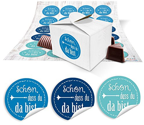 Logbuch-Verlag 24 kleine Schachteln weiß blau türkis SCHÖN DASS DU DA BIST Gastgeschenk Verpackung maritim Taufe Kommunion Tischdeko