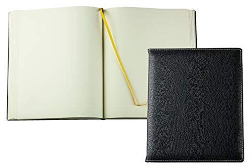 DELMON VARONE - Personalisierbares Gästebuch gebunden in Premium Leder Soft Grain schwarz, Blanko Buch mit Hardcover Einband & Merkband zum selbstgestalten für Hochzeit, Taufe, Geburtstag & Geburt