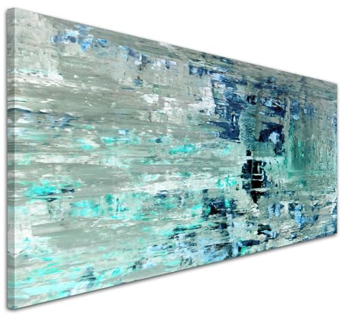 Wallfillers Turquoise Teal Abstract Painting Wall Art Print Canvas - 1333-118x49cm