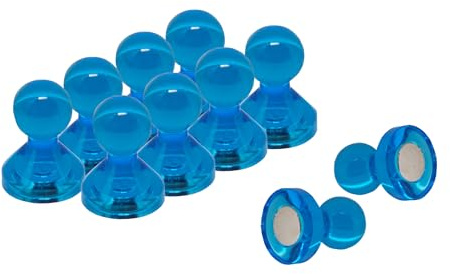 Medium Blue Acrylic Push Pin Magnet for Fridge, Whiteboard, Noticeboard, Filing Cabinet - 15mm dia x 21mm tall - Pack of 100