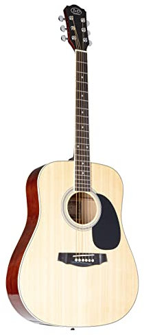 J & D D-80 NT Westerngitarre, Akustik-Gitarre für Anfänger und Einsteiger, Acoustic Guitar, Dreadnought mit Natural Hochglanz Fichtendecke