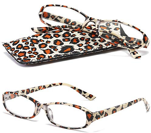 VEVESMUNDO Lesebrille Damen Modern Federscharnier Blumen Lesehilfe Sehhilfe Brille Leicht Vintage mit Brillentasche(Leopard, 1.5)