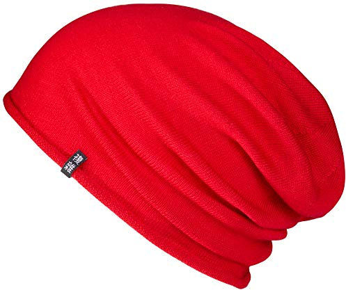Enter the Complex® Leichte Merino Mütze, Einlagig Gestrickte Slouch Beanie, 100% Merino Wolle, Damen und Herren, Rot
