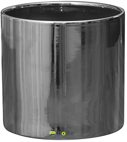 botle Pot de fleurs en céramique brillant en forme de cylindre (23 x 22 cm, argent)