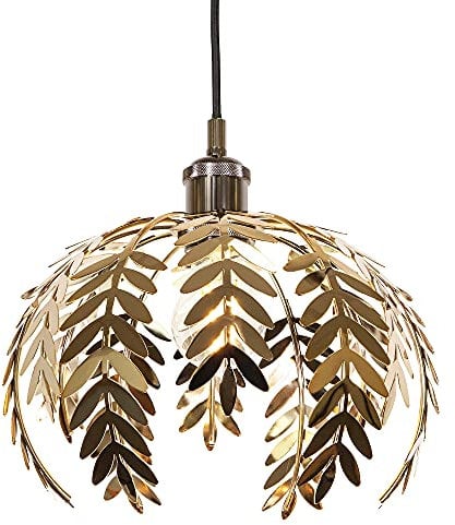 Traditional Fern Leaf Designed Easy Fit Ceiling Pendant Light Shade in Brushed Gold Finish | 28cm Diameter | 60w Maximum by Happy Homewares