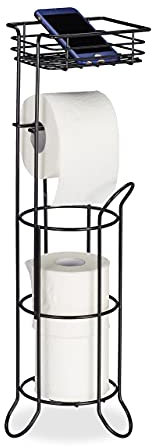 Relaxdays Porte-Papier Toilette, Vertical, avec Support, 3 Rouleaux, Moderne, métal, HLP 57,5x18,5x17,5 cm, Noir, Fer, 1 élément