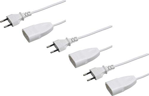 Meister Euro-Verlängerung - 3 Stück - 3 m Kabel - weiß - Kunststoffleitung - IP20 Innenbereich - Ideal für Lampen & Lichterketten / Verlängerungskabel / Euro-Stecker / Euro-Kupplung / 7431340