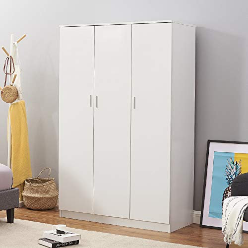 Wooden 3 Door Wardrobe with Shelf and Hanging Rail Modern Clothes Storage Cupboards Unit for Bedroom Furniture W 115.4 * D 50 * H 180cm (White)