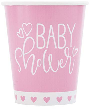 Unique 82240 - Paper Cups - 266 ml - Pink Hearts Baby Shower - 8 Count (Pack of 1)