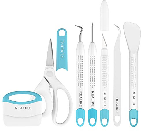 REALIKE Plotter Zubehör für Vinyl Crafting Basic Zubehör Set Kit für Cricut Silhouette Unkrautschaber Spachtel Pinzette Schere Grundwerkzeugpaket zum Nähen