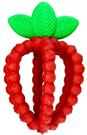 Silikon-Beißring, Saftige Himbeere mit Blättern, rot, RaZbaby, Baby-Beißring 3m+, 100% Silikon, frei von BPA
