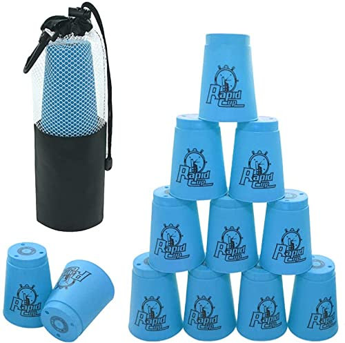 DQTYE 12pcs Plastic Skill Cups for Hand-Eye Coordination Training, Kids & Adults Party Games, Educational Toy with Storage Pouch - Blue