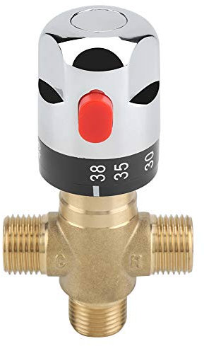 Joyzan 3 Wege Thermostat Mischventil, Messing Wassertemperatur Anschlussadapter mit 1/2 NPT Außenanschlüssen Thermostatsteuerung Thermostatisches Messingmischventil für Duschsystem Heimküche