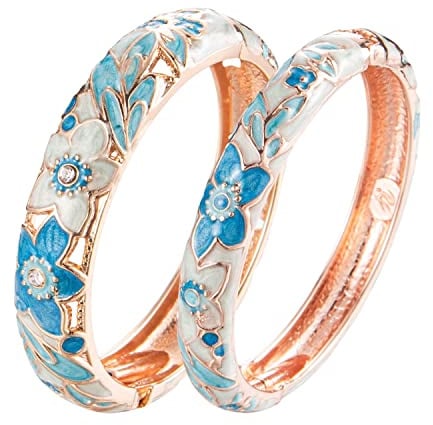 Wynameleri Emaille-Armreif für Frauen, handgefertigtes Blumenarmband für Damen, Vintage Armspangen-Schmuck Ge-schenk, 2 Stück Knöchelarmbänder für Mädchen, Geburtsstein Armbänder für Frauen